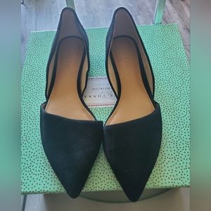 J crew black suede leather pointed toe d'orsay flats size 7.5